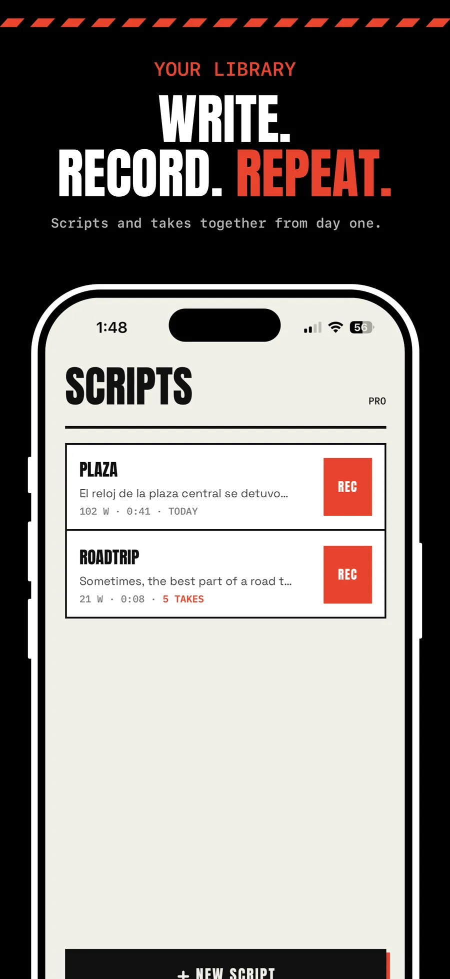 TakeKit · write, record, repeat